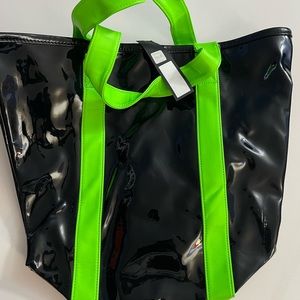 Marc By Marc Jacobs black patent leather shopper.  Neon lime straps